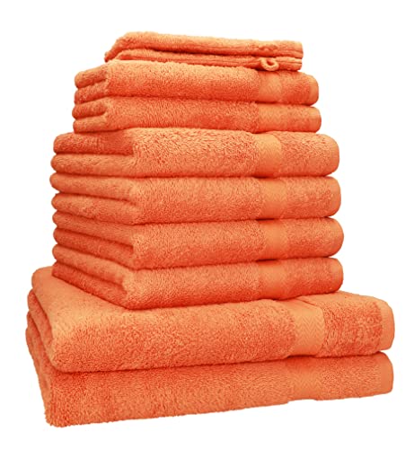 Betz Premium 10er Frottier Handtuch-Set - 2X Liegetücher - 4X Handtücher - 2X Gästetücher - 2X Waschhandschuhe - orange von Betz