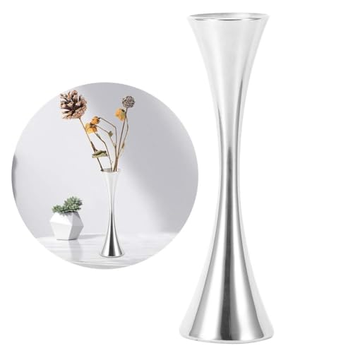 Große Silberne Blumenvase, Metall-Blumenvase, kleine Knospe, dekorative Blumenvase, Silberne, schlanke Blumenvase, Blumenbehälter, Mittelstück für die Dekoration von Beufee