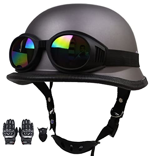 Motorrad Helm, Vintage Style Jet-Helmhalbhelm mit Schutzbrille, DOT/ECE Zertifiziert Antikollisions-Schutzhelm, Rollerhelm für Erwachsen Damen Herren, für Bike Scooter (55~64CM) von Beyswage