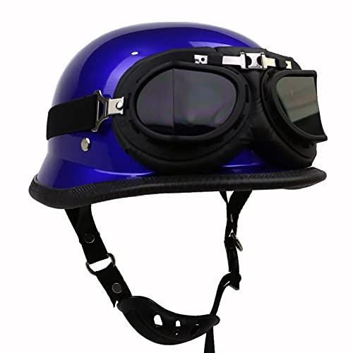 Motorrad Helm, Vintage Style Jet-Helmhalbhelm mit Schutzbrille, DOT/ECE Zertifiziert Antikollisions-Schutzhelm, Rollerhelm für Erwachsen Damen Herren, für Bike Scooter (55~64CM) von Beyswage