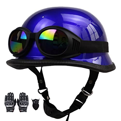 Motorrad Helm, Vintage Style Jet-Helmhalbhelm mit Schutzbrille, DOT/ECE Zertifiziert Antikollisions-Schutzhelm, Rollerhelm für Erwachsen Damen Herren, für Bike Scooter (55~64CM) von Beyswage