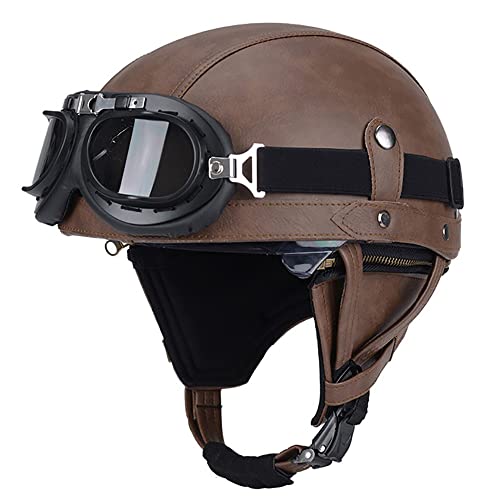 Retro Motorrad Halbhelme, Scooter Mofa-Helm mit Schutzbrille, mit Einstellbar Schnellverschluss-Gurt, DOT/ECE-Zugelassen fur Biker, Cruiser, Chopper -Helm, Unisexs (54~61CM) von Beyswage