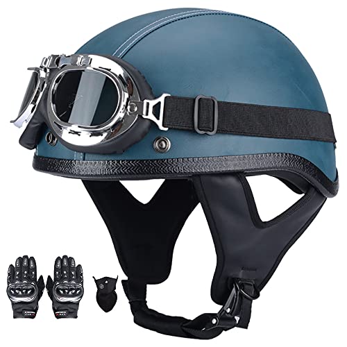 Retro Motorrad Halbhelme Sicherheitshelm für Adults Unisex mit Schutzbrille Erwachsene Halbschale Leder Jet-Helm ECE Zertifizierter für Moped Biker Cruise (57~62CM) von Beyswage