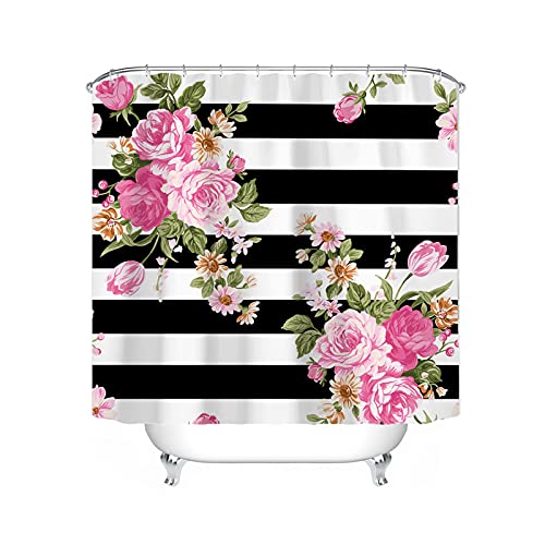 Bfrdollf Duschvorhang Blume 120x200 180x200 180x180 200x240 Textil Rosa Rose Bunt Pink Blau,100% Polyester,Shower Curtains Wasserdicht (120 x 200 cm,14) von Bfrdollf