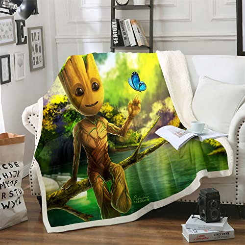 Bfrdollf Guardians of The Galaxy Decke Baby Groot Kuscheldecke Kinder Babydecke Fleecedecke 150x200 cm Sherpa Sofaüberwurf Decke Sofadecke (2,150 X 200 cm) von Bfrdollf