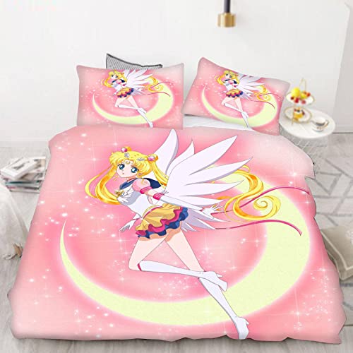 Bfrdollf Sailor Moon Bettwäsche 135x200 Mädchen Japan Anime Bettbezug Set 100% Mikrofaser Weiche Mit Kissenbezügen Reißverschluss Für Kinder (2,Single 135 X 200 cm) von Bfrdollf