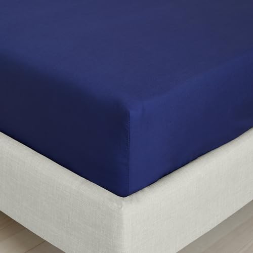 Bianca Fine Linens Bedroom Spannbetttuch, Fadenzahl 200, Baumwollperkal, Einzelbett, 32 cm tief, Marineblau von Bianca