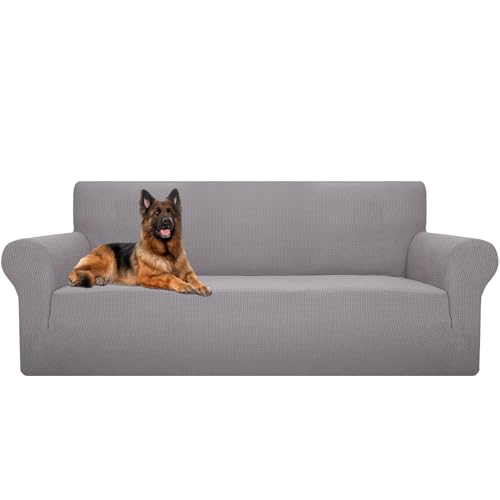 Sofabezug 3 Sitzer,High Stretch Sofabezug,Universelle Rutschfeste Sofa Überzug,Ultra Weicher Couch Überzug, Sofaschoner für Hunde,mit Anti-Rutsch-Schaumstoffe (Grau, Dreisitziges Sofa (190-230cm)) von Bibykivn