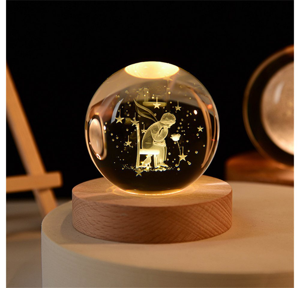 Bifurcation Nachttischlampe 6cm 3D Kristallkugel Nachtlicht, USB 3D LED Ball Lampe,Mit Holzsockel von Bifurcation