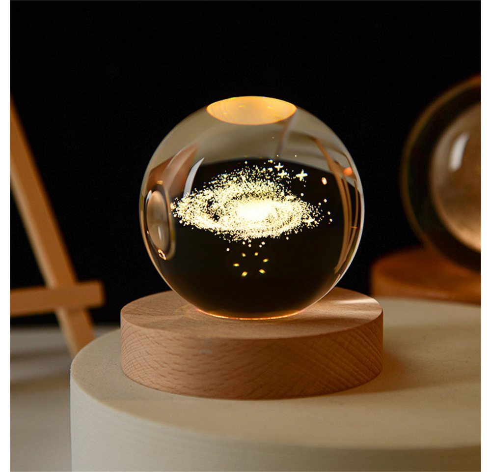 Bifurcation Nachttischlampe 6cm 3D Kristallkugel Nachtlicht, USB 3D LED Ball Lampe,Mit Holzsockel von Bifurcation