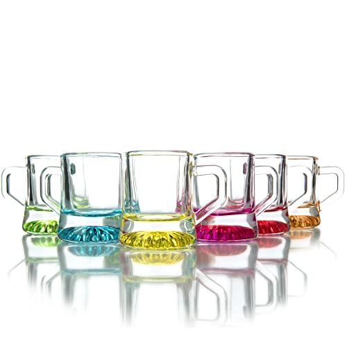 BigDean 24x Schnapsglas 2cl farbige Shotgläser - spülmaschinengeeignet - aus robustem Glas mit verstärktem Boden - hochwertige Shot Gläser Schnapsgläser mit Henkel von BigDean