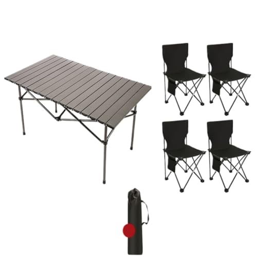 Biijuk Picknicktisch Outdoor-Picknick-Klapptisch, Eierrollen-Tisch Und Stuhl-Set Aus Titanstahl, Tragbarer Camping-Tisch Und Stühle Campingtische (Color : Silver, Size : D) von Biijuk