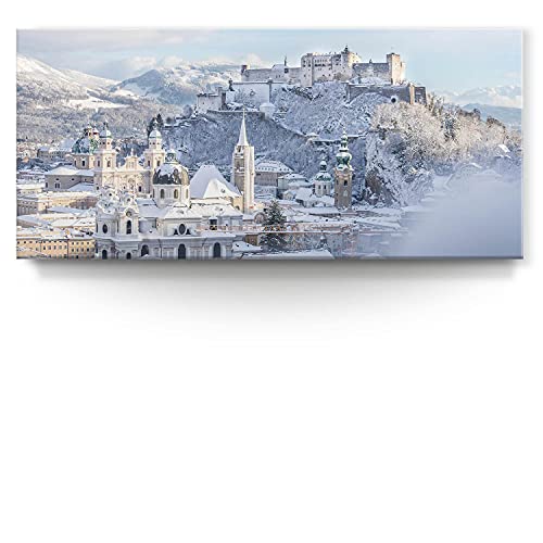 Winterbild Bild mit 110x50cm. Wunderschönes Leinwandbild als Wandbild, Motiv Salzburg. Zur Dekoration in Küche, Wohnzimmer, Schlafzimmer. Fertig aufgespannt von BilderKing