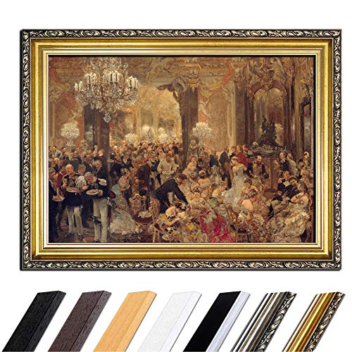 Bild mit Rahmen - Adolph von Menzel Das Ballsouper 50x40 cm - Gerahmtes Leinwandbild Alte Meister - Antiker Rahmen Gold Barock, Klassisch von Bilderdepot24