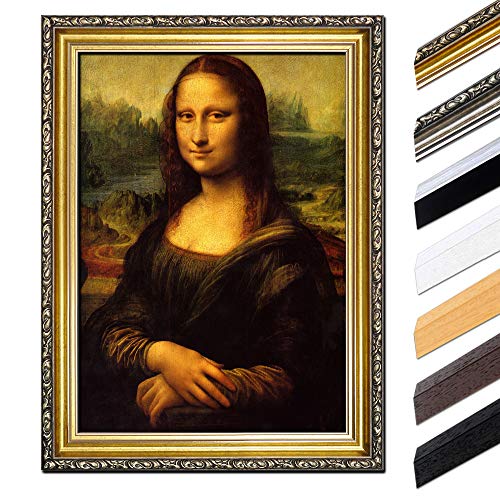 Bild mit Rahmen - Leonardo da Vinci Mona Lisa 40x50 cm - Gerahmtes Leinwandbild Alte Meister - Antiker Rahmen Gold Barock, Klassisch von Bilderdepot24