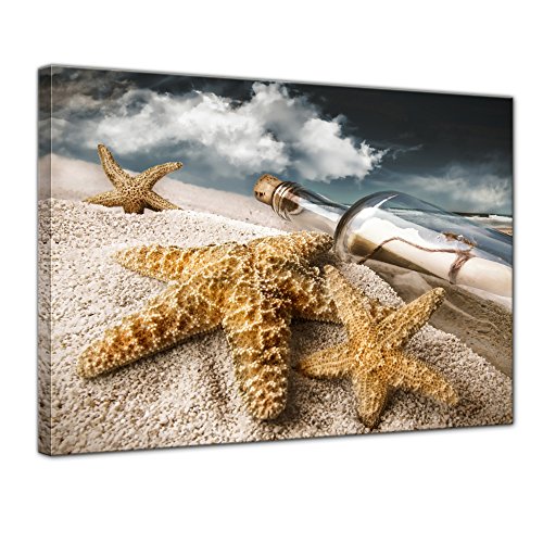 Bilderdepot24 Bild auf Leinwand | Flaschenpost mit Seesternen in 50x40 cm als Wandbild | Wand-deko Dekoration Wohnung modern Bilder | 210473 von Bilderdepot24