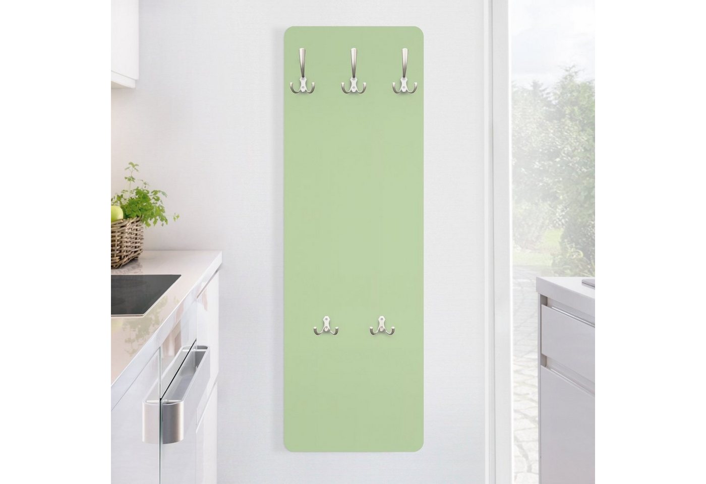 Bilderdepot24 Garderobenpaneel Design Unifarben Mint (ausgefallenes Flur Wandpaneel mit Garderobenhaken Kleiderhaken hängend), moderne Wandgarderobe - Flurgarderobe im schmalen Hakenpaneel Design von Bilderdepot24