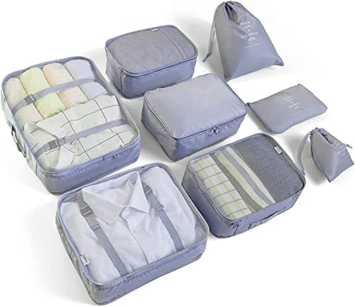 BillyBath Koffer Organizer set, Packing Cubes Kleidertaschen Schuhbeutel Reiseorganizer Packwürfel Kosmetik Travel Organizer Packtaschen für Koffer (8 teilig, Grau) von BillyBath