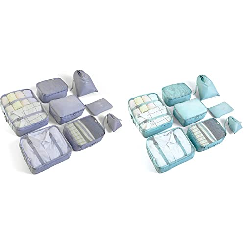 BillyBath Koffer Organizer set (8 teilig, Grau) & Organizer set, Packing Cubes Kleidertaschen Schuhbeutel Reiseorganizer Packwürfel Kosmetik Travel Organizer Packtaschen (8 teilig, Blaugrün) von BillyBath