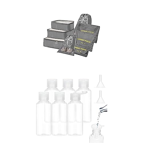 Bundle of Koffer Organizer Reise Kleidertaschen,8-in-1 koffer Organizer Set,Packing Cubes (Grau) Reiseflaschen zum Befüllen 100ml, 6 Stück Liquid Flaschen zum Befüllen mit 2 Kleinem Trichter von BillyBath