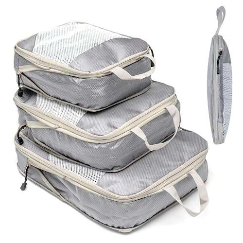 Koffer Organizer Packing Cubes Compression Koffer Organizer Set Wasserfester Kofferorganizer Packtaschen für Koffer Travel Essentials Erweiterbar Reisepack Organizer für Handgepäck, Grau 3 Stück von BillyBath