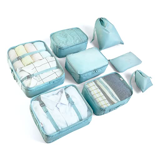 BillyBath Organizer set, Packing Cubes Kleidertaschen Schuhbeutel Reiseorganizer Packwürfel Kosmetik Travel Organizer Packtaschen für BillyBath (8 teilig, Blaugrün) von BillyBath