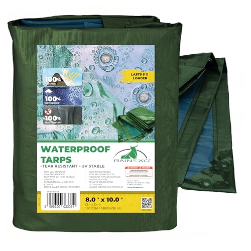 Bio Green RX-150-8x10-GB Rainexo 150 GSM, grün/blau wasserdicht 8x10 - Mehrzweck-Schwerlastplane - mehrlagige Kreuzlaminierte Folienplane - ideal für Landwirtschaft, Camping, Möbelabdeckung, 8x10 0 von Bio Green