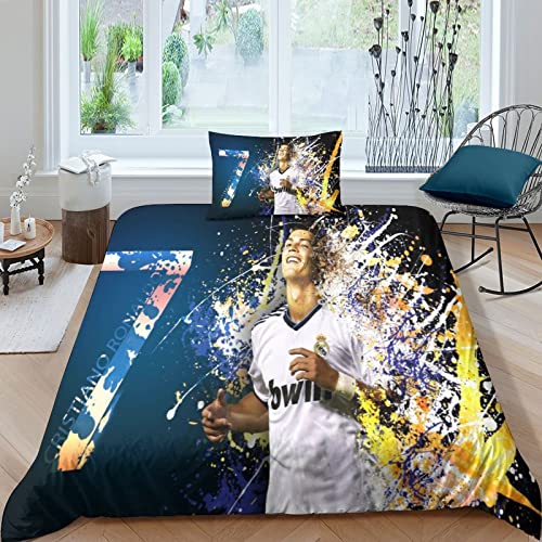 Fußball Bilder Cristiano Ronaldo Bettwäsche Sets 135x200cm,Schlafkomfort Bettbezug mit 1 Kissenbezug 50 x 75cm Mikrofaser,2-Teiliges Set von BioNyt