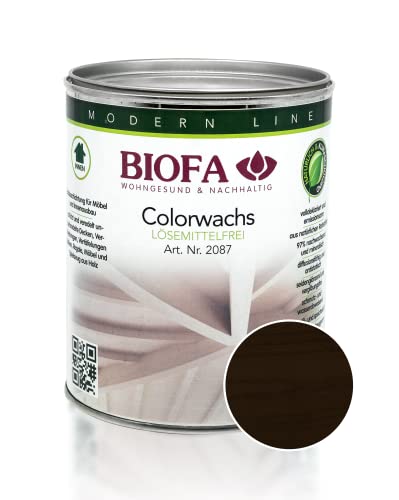 BIOFA Colorwachs lösemittelfrei farbig natürliche Holz-Wachs-Lasur mit Carnaubawachs für Holzdecken, Möbel, Spielzeug Ebenholz 1L von Biofa