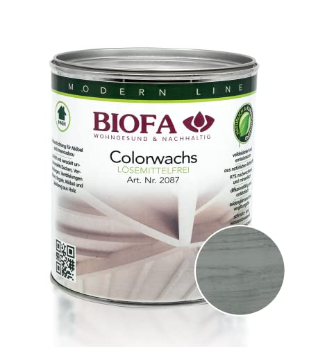 BIOFA Colorwachs lösemittelfrei farbig natürliche Holz-Wachs-Lasur mit Carnaubawachs für Holzdecken, Möbel, Spielzeug Grau 0,375L von Biofa
