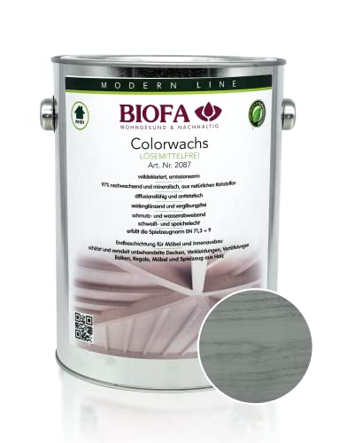 BIOFA Colorwachs lösemittelfrei farbig natürliche Holz-Wachs-Lasur mit Carnaubawachs für Holzdecken, Möbel, Spielzeug Grau 2,5L von Biofa