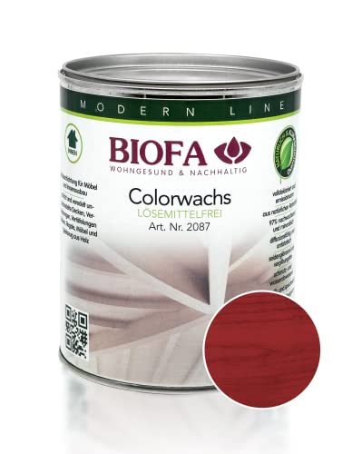 BIOFA Colorwachs lösemittelfrei farbig natürliche Holz-Wachs-Lasur mit Carnaubawachs für Holzdecken, Möbel, Spielzeug Weinrot 1L von Biofa
