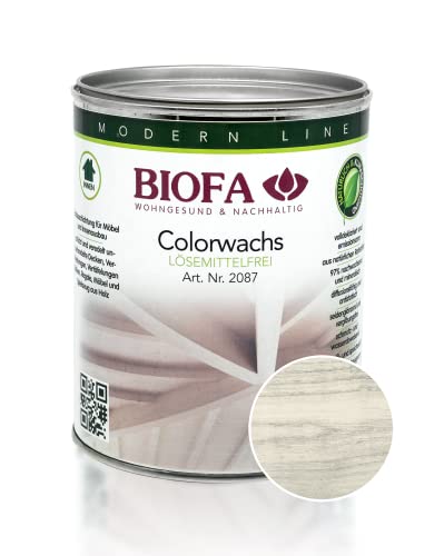 BIOFA Colorwachs lösemittelfrei farbig natürliche Holz-Wachs-Lasur mit Carnaubawachs für Holzdecken, Möbel, Spielzeug Weiß 1L von Biofa