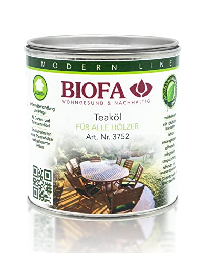 BIOFA Teaköl Natur für Gartenmöbel Holzöl Wetterschutzöl Öl aus natürlichen Rohstoffen - Außenbereich (0,375L) von BIOFA