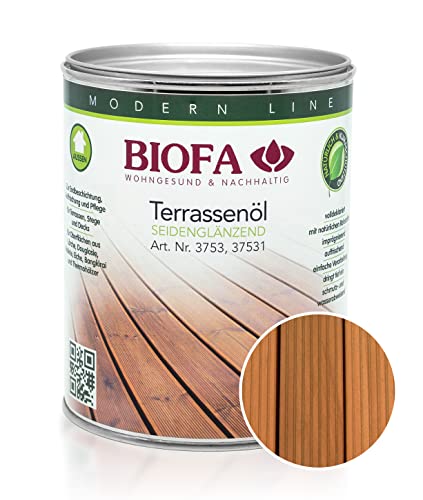 BIOFA Terrassenöl farbig 37531 Pflegeöl für Holzterrassen und Terrassen-Dielen aus Holz – Öl aus natürlichen Rohstoffen - Außenbereich (1L, Garapa) von Biofa