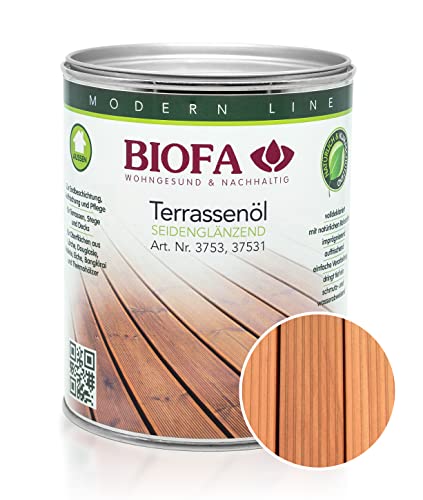 BIOFA Terrassenöl farbig 37531 Pflegeöl für Holzterrassen und Terrassen-Dielen aus Holz – Öl aus natürlichen Rohstoffen - Außenbereich (1L, Lärche) von Biofa