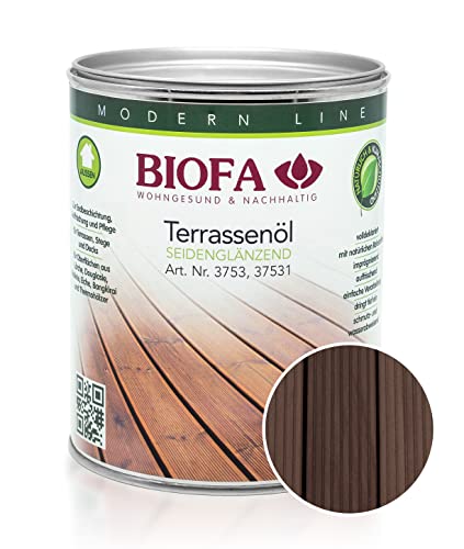 BIOFA Terrassenöl farbig 37531 Pflegeöl für Holzterrassen und Terrassen-Dielen aus Holz – Öl aus natürlichen Rohstoffen - Außenbereich (1L, Mooreiche) von Biofa