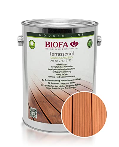 BIOFA Terrassenöl farbig 37531 Pflegeöl für Holzterrassen und Terrassen-Dielen aus Holz – Öl aus natürlichen Rohstoffen - Außenbereich (2,5L, Douglasie) von Biofa