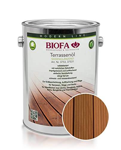 Biofa Terrassenöl farbig 37531 Pflegeöl für Holzterrassen und Terrassen-Dielen aus Holz – Öl aus natürlichen Rohstoffen - Außenbereich (2,5L, Thermoholz) von Biofa