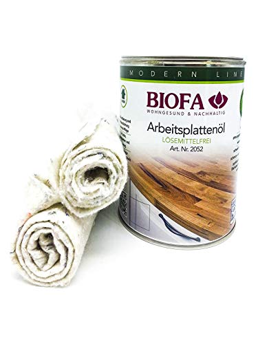 Eco-Werk Set | Biofa Arbeitsplattenöl kobaltfrei | 1 Liter | Set mit 2 Ölsaugtüchern von Biofa