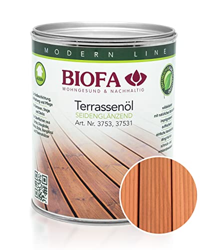 Biofa Terrassenöl farbig 37531 Pflegeöl für Holzterrassen und Terrassen-Dielen aus Holz – Öl aus natürlichen Rohstoffen - Außenbereich (1L, Douglasie) von Biofa