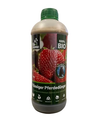 Biomonic Pferdemist - 100% Natürliches Zertifiziertes Produkt - Universeller Dünger für Grünpflanzen, Blühpflanzen, Obst, Gemüse, in der Landwirtschaft - Dünger für Erdbeeren 1l von Biomonic
