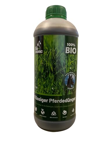 Biomonic Pferdemist - 100% Natürliches Zertifiziertes Produkt - Universeller Dünger für Grünpflanzen, Blühpflanzen, Obst, Gemüse, in der Landwirtschaft - Dünger für Gras 1l von Biomonic