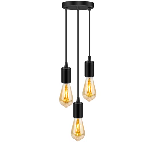 Biqing Vintage Pendelleuchte 3 flammige E27-Fassung Modern Retro Hängelampe Drahtleuchte Schwarz für Schlafzimmer Wohnzimmer Bar Café Küche. von Biqing