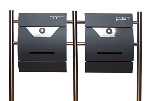 Birendy Design Doppel Briefkastenständer Set (Ständer und 2 Briefkästen mit Zeitungsfach) Edelstahl 120 cm hoch in Mehreren Farb Designs Rostfrei (Set mit Silber/Eeldstahl) von Birendy
