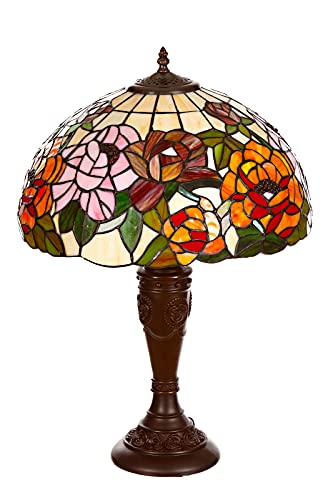 Lampe im Tiffany-Stil 16 Zoll Libelle, Schmetterling edel, Rose Dekorationslampe, Tiffany Stil, Glaslampe, Leuchte,Tischlampe, Tischleuchte (Tiff 192 Blumen Orange) von Birendy