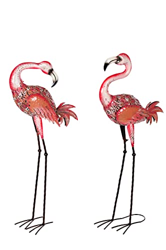 Birendy Riesige schöne Metall Figuren Flamingo rosa Gartenfigur 88cm Dekofigur Metallart (Flamingo Rosa Set A+B) von Birendy