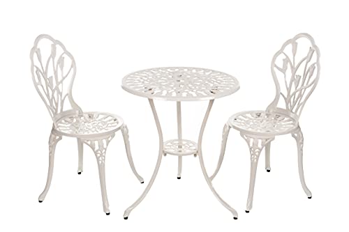 Tisch Set 152405C1551 stabiles Gartenmöbel Set Balkonset Bistroset Aluminium Guss (Weiß) von Birendy