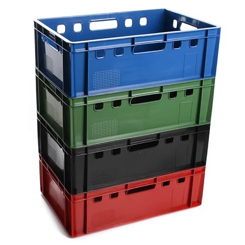 BirnePower Fleischerkiste Fleischkiste Eurofleischerkiste E2 Stapelkiste Kiste Eurobox Lagerkiste Metzgerkiste Box 60x40x20 cm (Schwarz, 1) von BirnePower