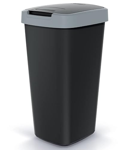 Mülleimer Müllbehälter Abfalleimer Biomülleimer mit Deckel Abfallsammler Mülltonne 53 x 29 x 26cm Papierkorb 25L Schwingeimer (Grau) von BirnePower